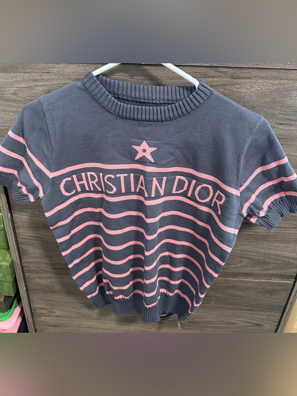 Dior Short-Sleeve Knit in gray and Pink Stripe